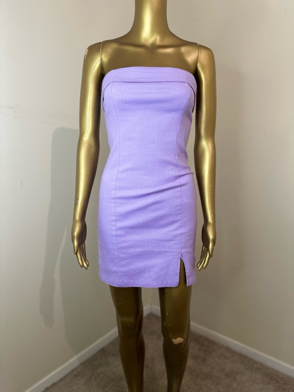 Strapless Lilac Mini Dress with Front Slit